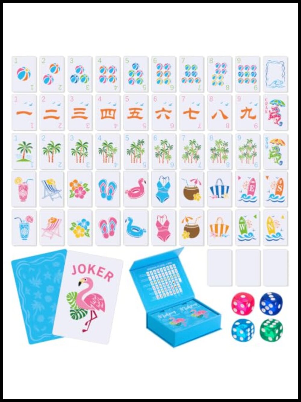 PVC Mahjong Cards 168-Piece Set with Dice & Storage Case
